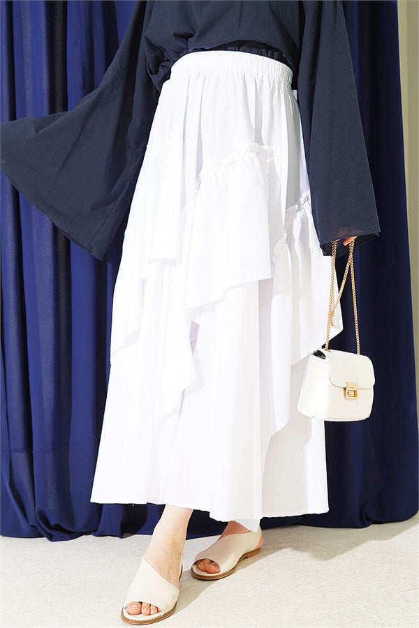 White Gathered Skirt with Elastic Waistband