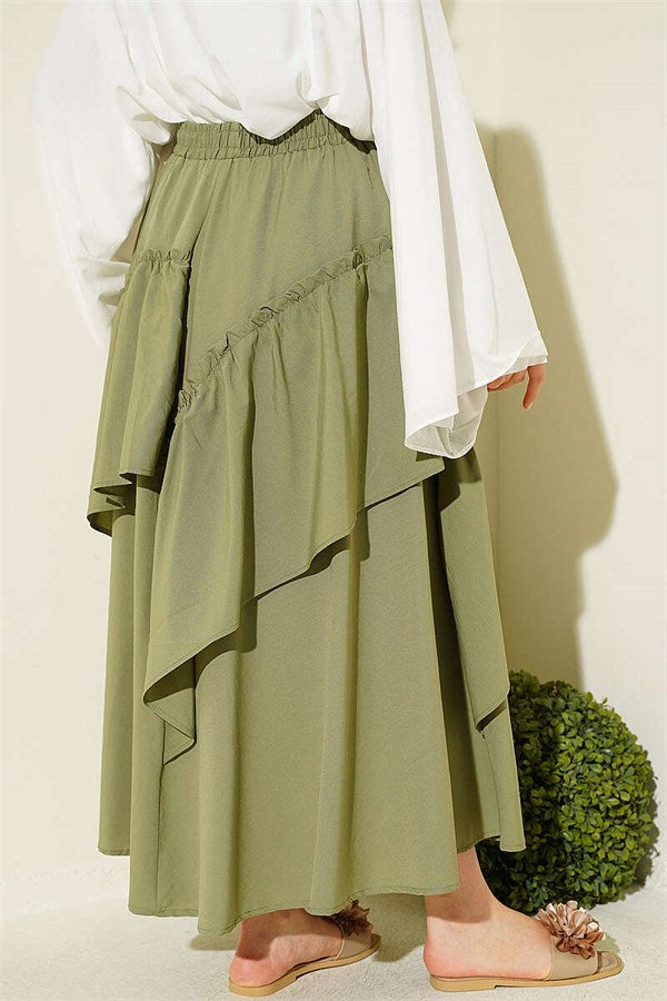 Gathered Skirt with Elastic Waistband, Light Green