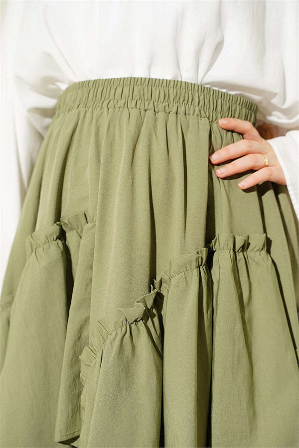 Gathered Skirt with Elastic Waistband, Light Green