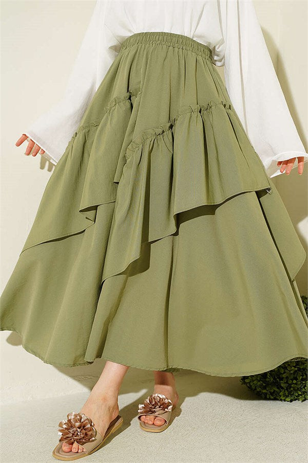 Gathered Skirt with Elastic Waistband, Light Green