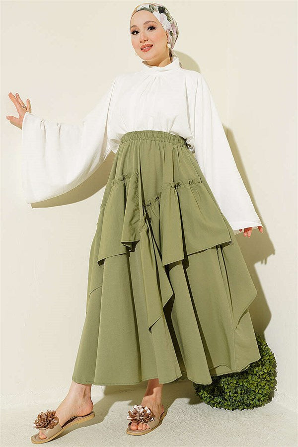 Gathered Skirt with Elastic Waistband, Light Green