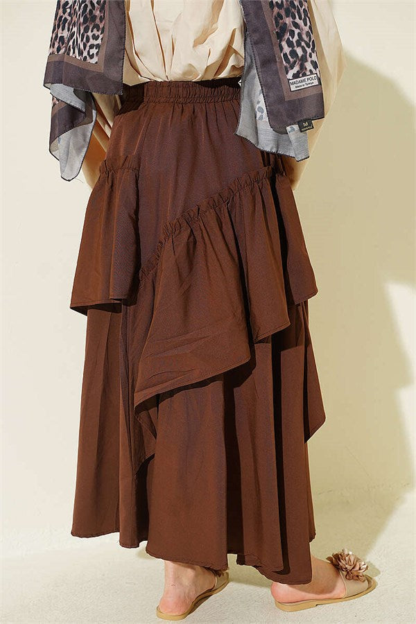 Gathered Skirt with Elastic Waistband, Brown