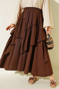 Gathered Skirt with Elastic Waistband, Brown