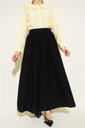 Black Gathered Flared Skirt with Elastic Waistband