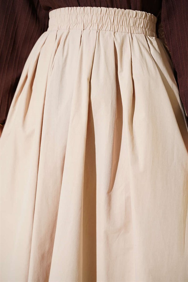 Poplin Skirt with Elastic Waist and Pockets, Beige