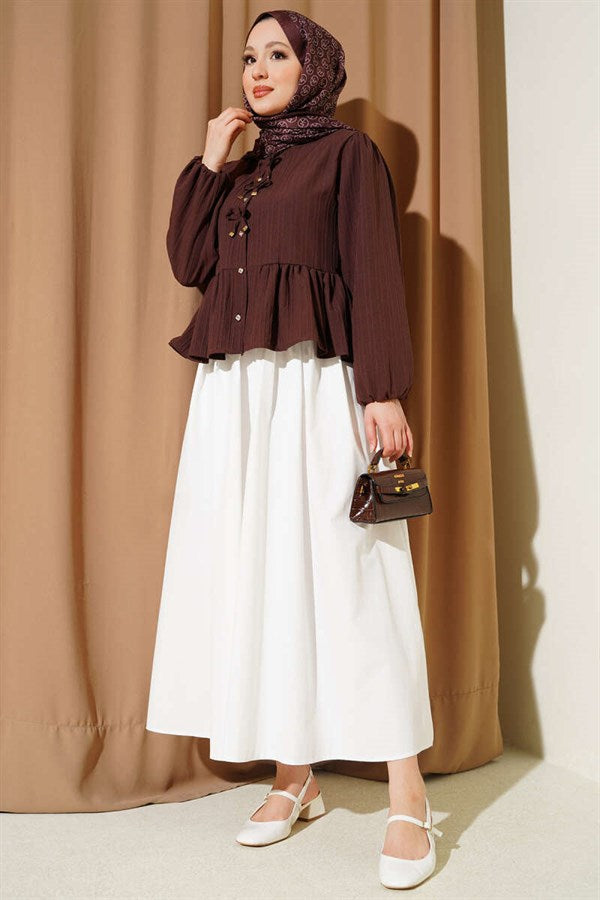 White Poplin Skirt with Elastic Waist and Pockets