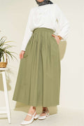Poplin Skirt with Elastic Waist and Pockets, Light Green