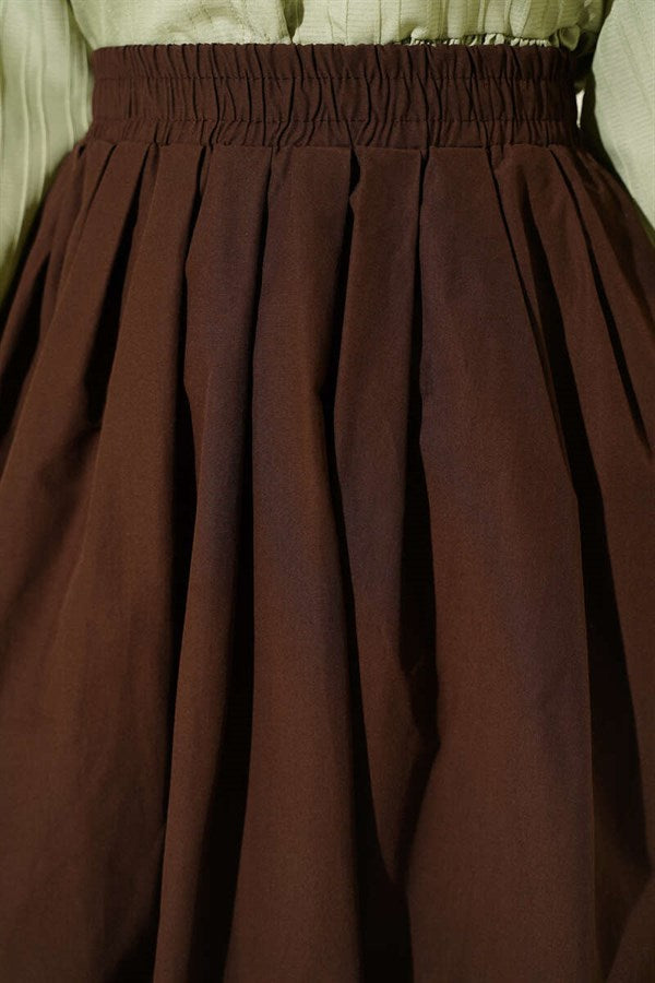 Poplin Skirt with Elastic Waist and Pockets, Brown