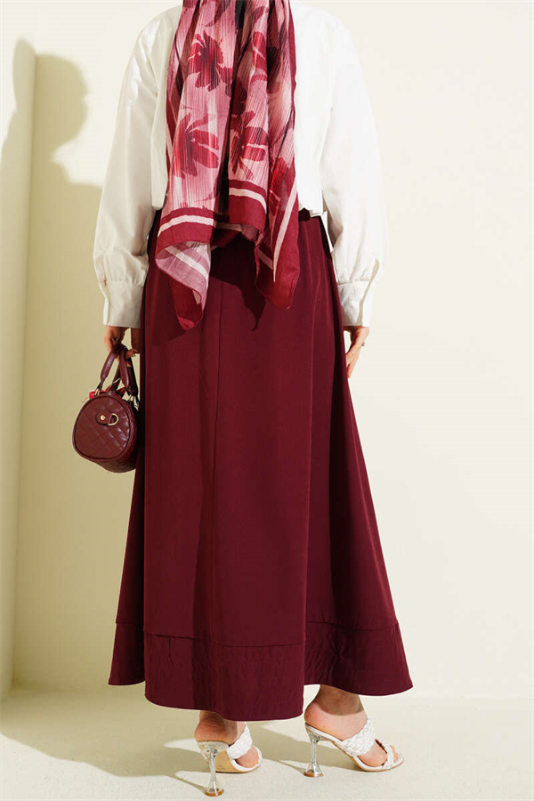 Tencel Skirt with Elastic Waist and Pockets, Burgundy