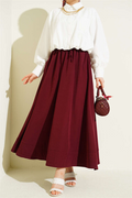 Tencel Skirt with Elastic Waist and Pockets, Burgundy
