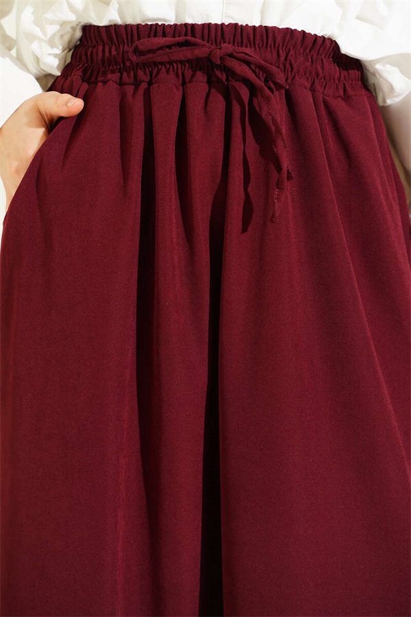 Tencel Skirt with Elastic Waist and Pockets, Burgundy