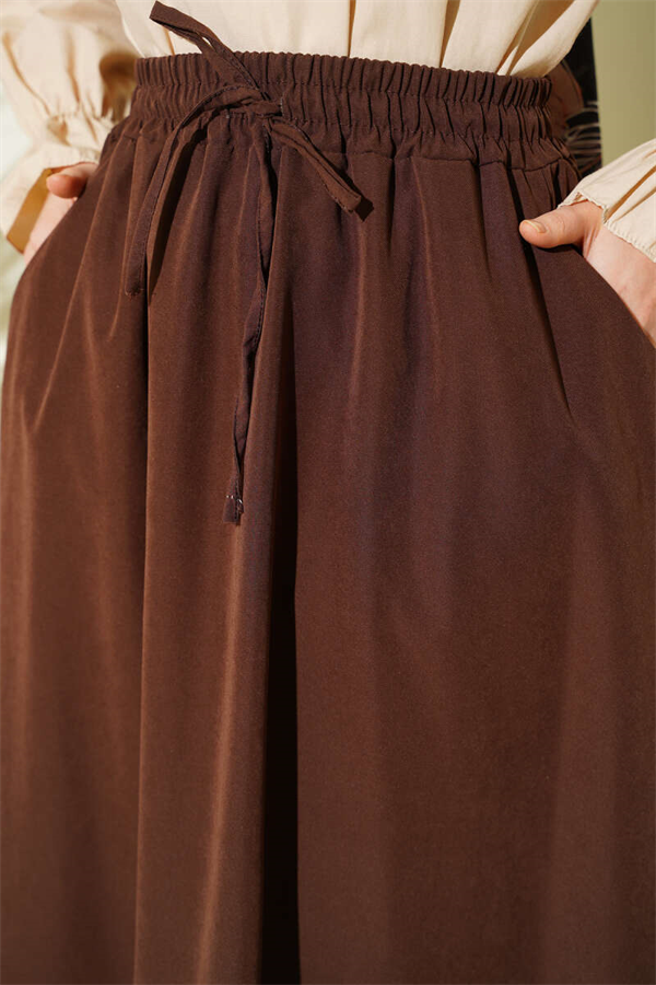 Tencel Skirt with Elastic Waist and Pockets, Brown