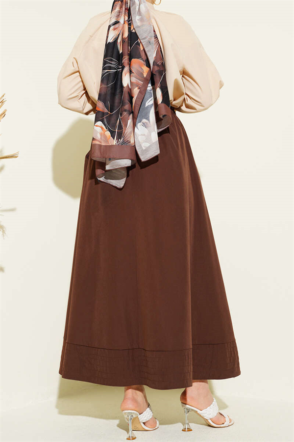 Tencel Skirt with Elastic Waist and Pockets, Brown