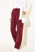 Tencel Trousers with Elastic Waistband and Pockets, Burgundy