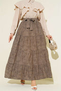 Elastic Waist Floral Embroidery Layered Skirt Mink