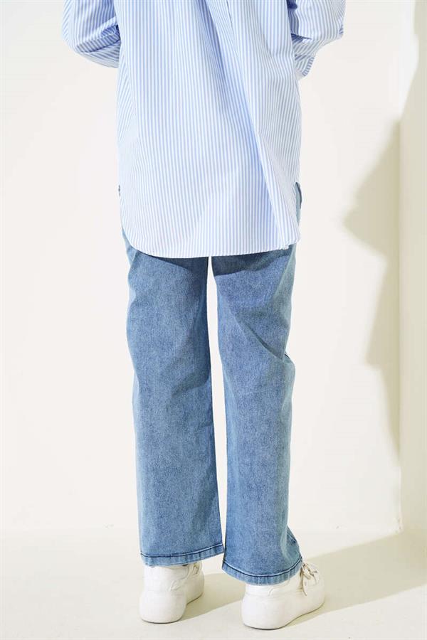 Waist Elastic Double Button Jeans Light Blue