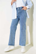 Waist Elastic Double Button Jeans Light Blue
