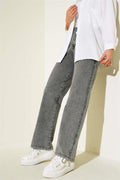 Waist Elastic Double Button Jeans Smoke