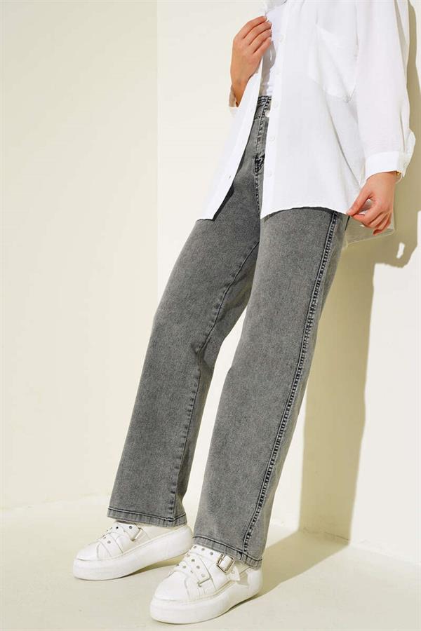Waist Elastic Double Button Jeans Smoke