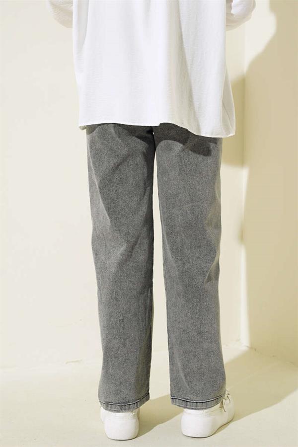 Waist Elastic Double Button Jeans Smoke