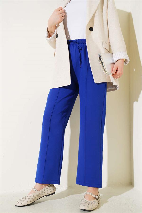 Elastic Waist Wide Leg Trousers in Saks