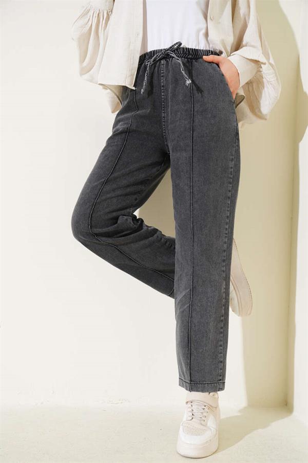 Elastic Waist Denim Trousers Smoke