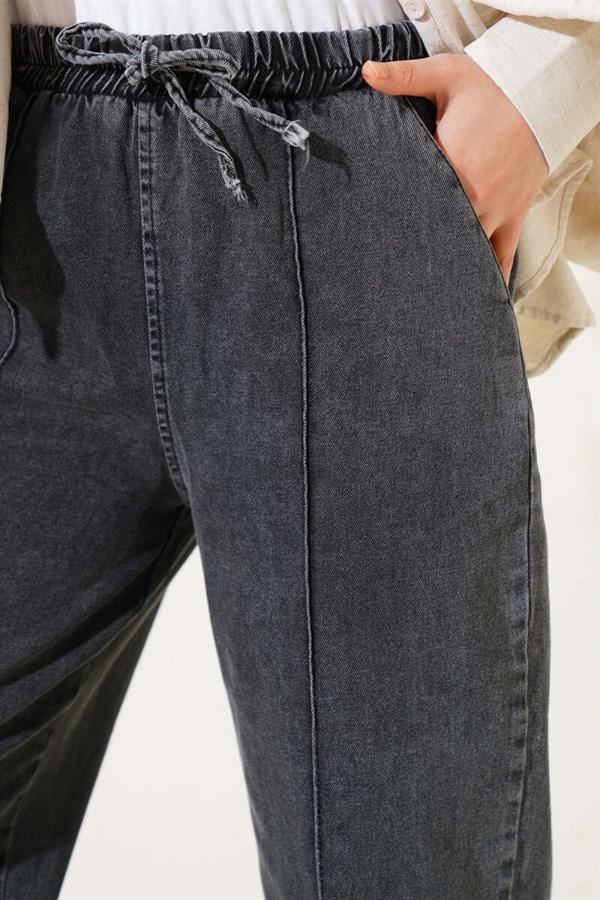 Elastic Waist Denim Trousers Smoke