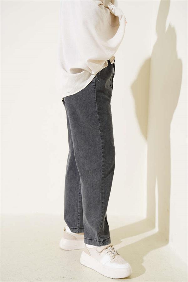 Elastic Waist Denim Trousers Smoke