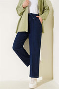 Elastic Waist Denim Trousers Navy Blue