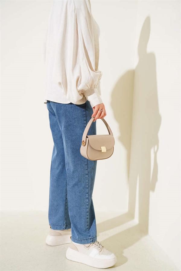 Elastic Waist Denim Trousers Blue