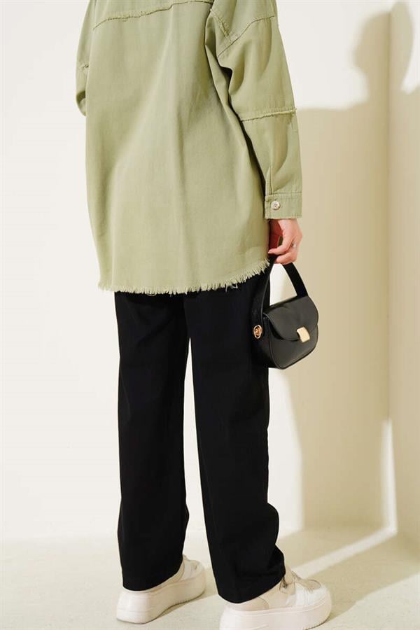 Elastic Waist Denim Trousers Black