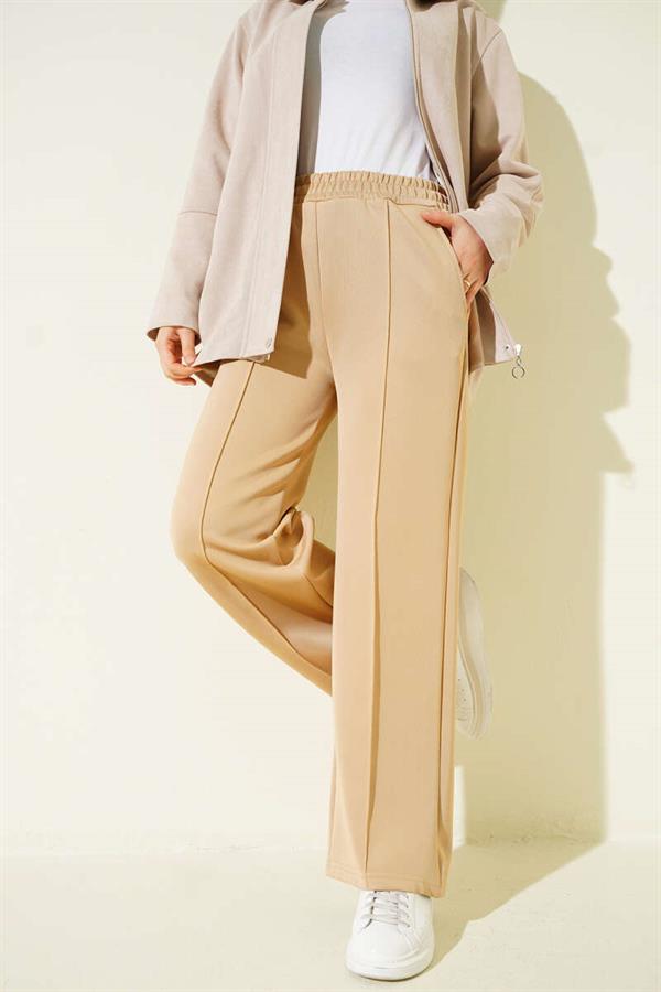 Elastic Waist Scuba Pants Camel