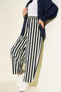 Striped Poplin Pants with Elastic Waistband, Yellow
