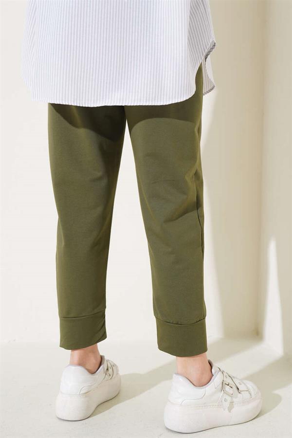 Elastic Waist Skinny Leg Basic Trousers Khaki
