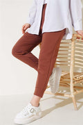 Elastic Waist Skinny Leg Basic Trousers Brown