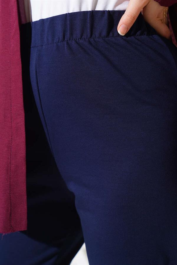 Elastic Waist Skinny Leg Basic Trousers Navy Blue