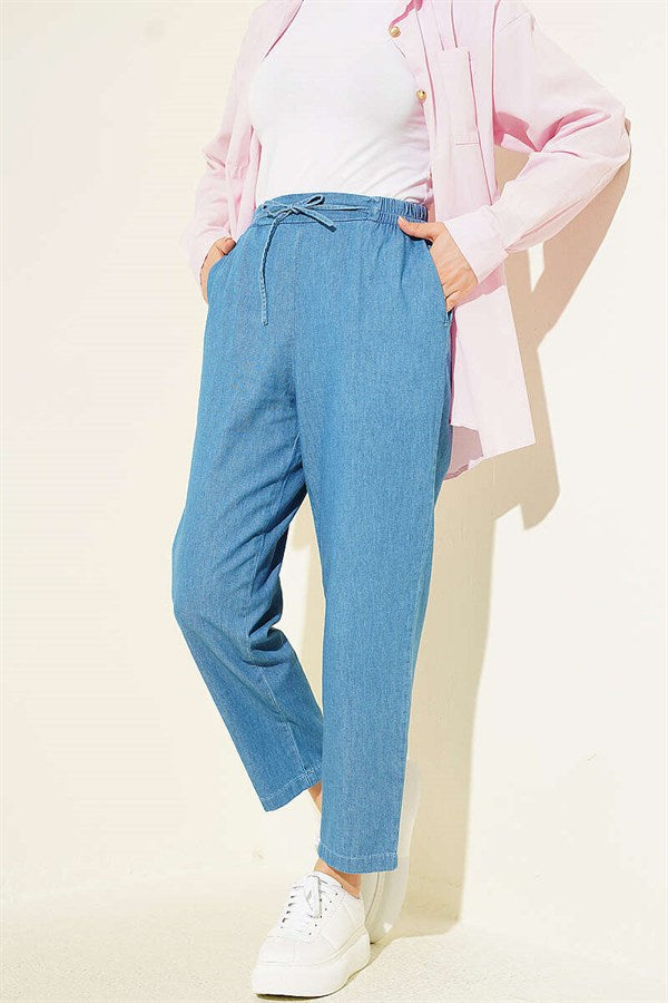 Elastic Waist Skinny Jeans, Light Blue