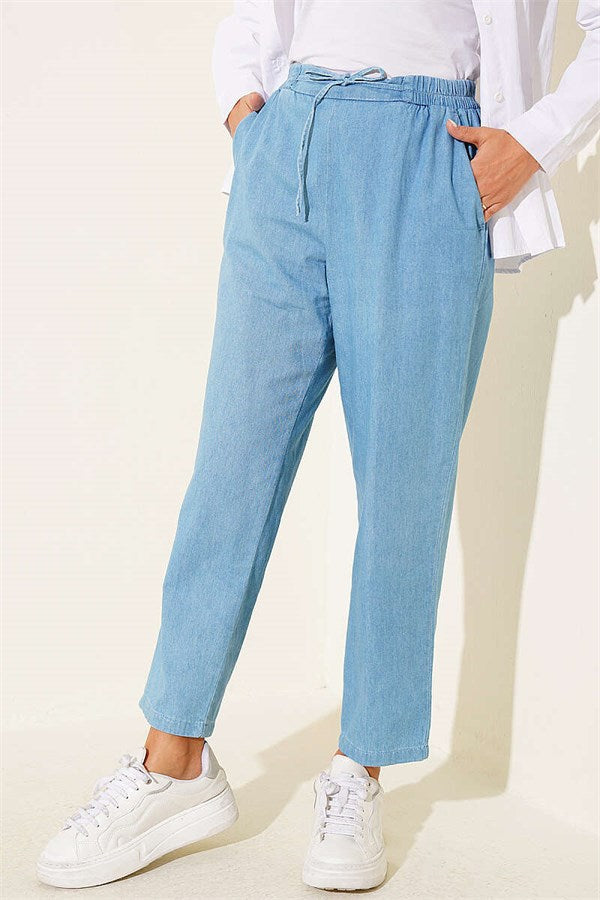 Elastic Waist Skinny Jeans Ice Blue
