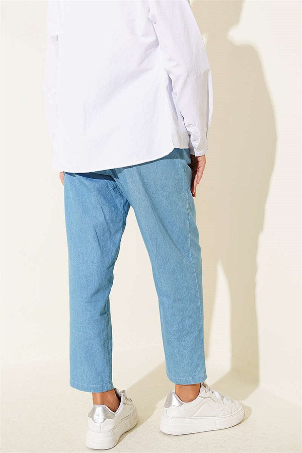 Elastic Waist Skinny Jeans Ice Blue
