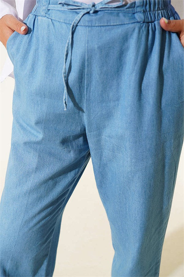 Elastic Waist Skinny Jeans Ice Blue