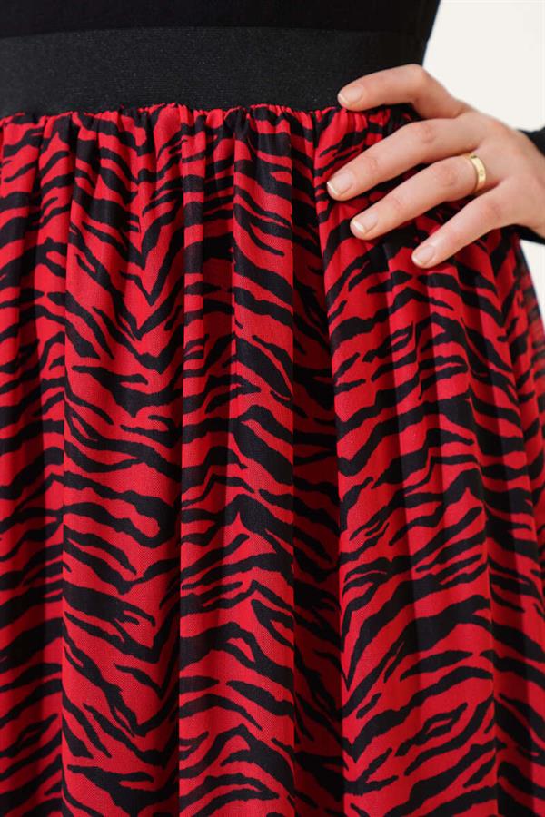 Elastic Waist Patterned Chiffon Skirt Red