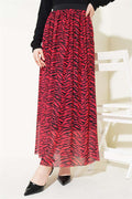 Elastic Waist Patterned Chiffon Skirt Red