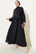 Elastic Waist Button Detail 2 Piece Set Black