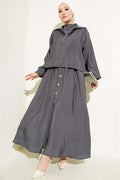Waist Elastic Button Detail Dress 2 Piece Set Smoke