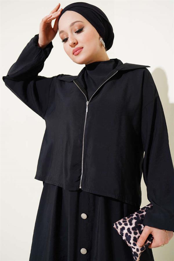 Elastic Waist Button Detail 2 Piece Set Black