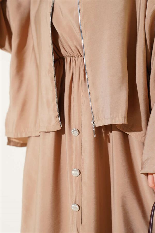 Elastic Waist Button Detail 2 Piece Set Latte