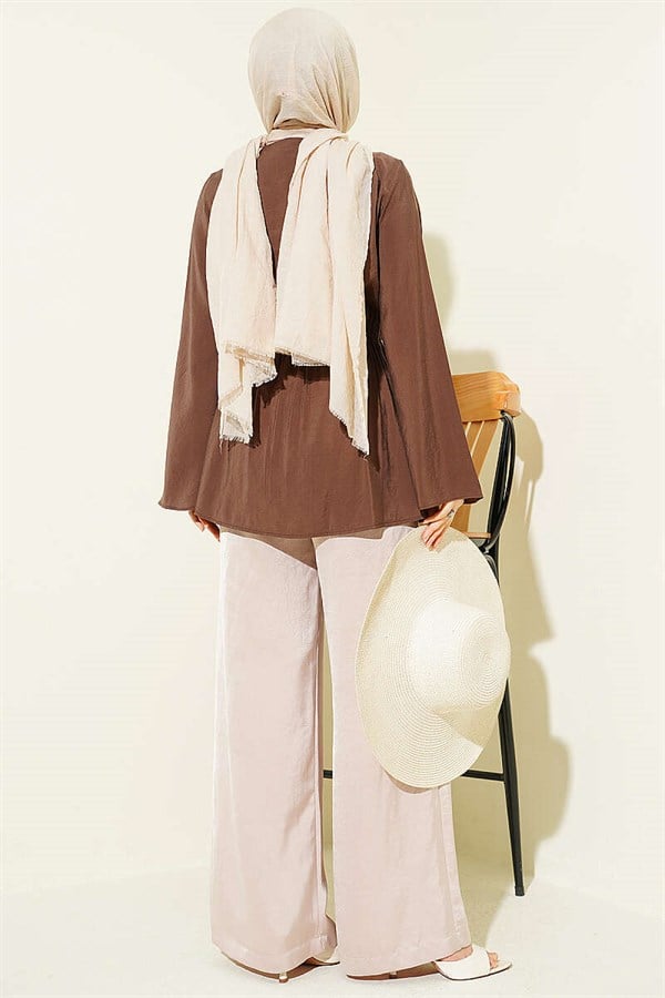Tencel Jacket with Elastic Waistband and Buttons, Brown