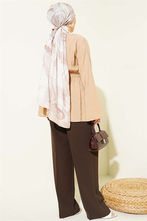 Tencel Jacket with Elastic Waistband and Button Closure, Sand Beige
