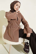 Tencel Jacket with Elastic Waist and Button Closure (Latte)