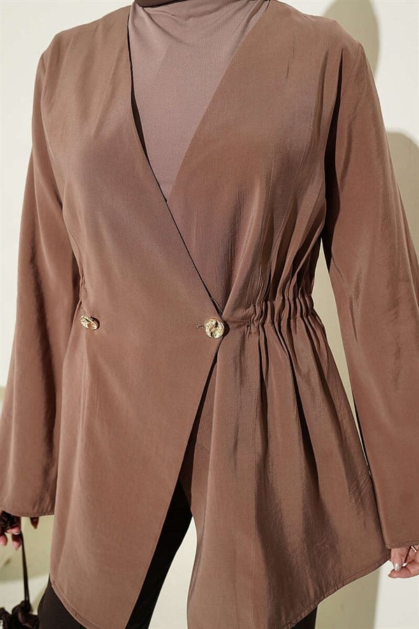 Tencel Jacket with Elastic Waist and Button Closure (Latte)